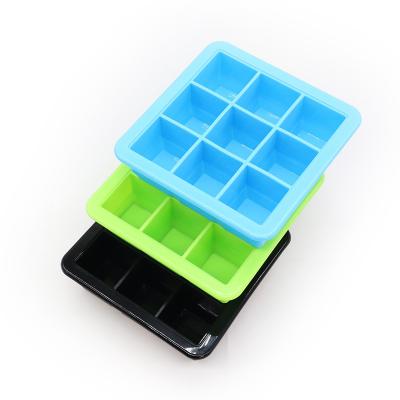 China Resin 9 cavity easy-release silicone ice cube tray ice mold silicone ice cube maker is perfect for whiskey for sale