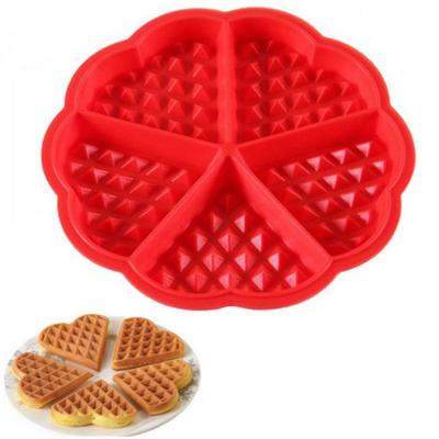 China Sustainable Round 5 Cavity Waffle Baking Heart Shape Waffle Maker Silicone Cake Mold Pan for sale