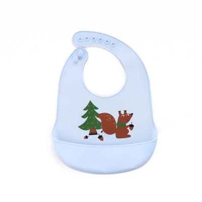 China Custom Animals Antibacterial Silicone Baby Bib With Food Catcher Waterproof Silicone Feeding Bibs for sale