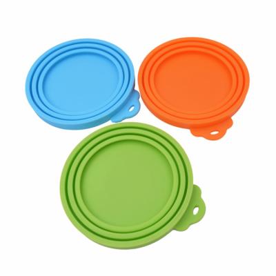 China Non Spill Amazon Hot Sales Silicone Can Lid Pet Box Covers Dishwasher Safe For Pet Food In 3 Size for sale