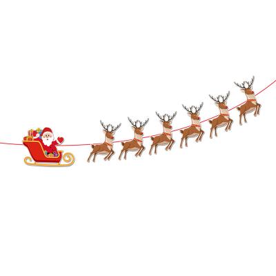 China Plastic Creative Deer Flag Santa Claus Decoration Christmas Party Supplies Hanging Flag for sale