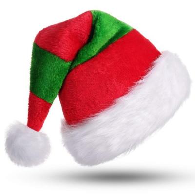 China Christmas plush red and white non-woven fabric Christmas hat red and green splicing border splicing short hat for sale