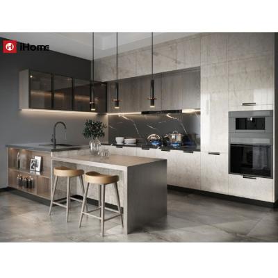 China Modern Warm Tone Kitchen-Cabinet With Acrylic Door High End Kitchen Cabinets Panel Surface Durable Durable for sale