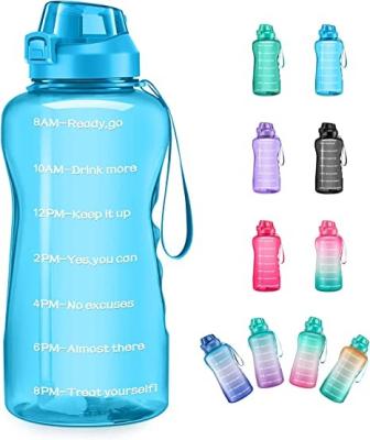 China Gallon Sustainable Water Bottle With Time Marker And Straw, Large Capacity BPA Free Leakproof Fitness Sports Water Jug for sale