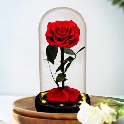 China Best Selling Black Eternal Flower Rose Flower Party Valentine Gift Glass Box Preserved Rose for sale