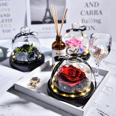 China Lasting Natural Eternal Flowers Preserved Forever Rose Glass Dome With Led Valentine Wedding Christmas Gifts For Her Mother's Day Gifts for sale