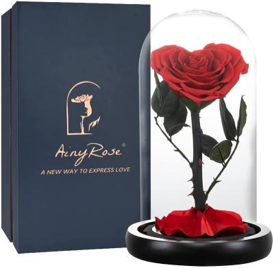 China Flower Everlasting Newcomer Eternal Preserved Roses In Glass Dome Heart Rose Forever Love Wedding Favor Party Gifts For Valentine's Day for sale