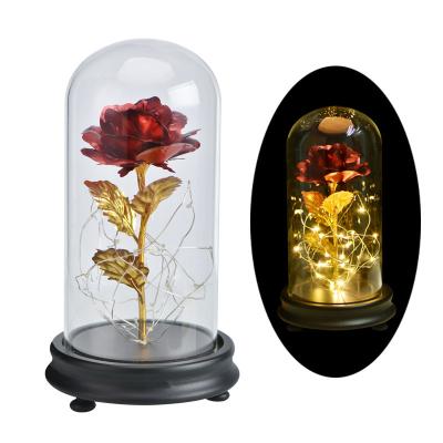 China Mother's Day Gift Artificial Flowers Durable Glass Dome LED Lamps With Night Light In Glass Dome Preserved Roses In Glass Best Gift for sale