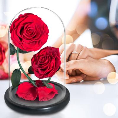 China Cheap Customized Eternal Rose Gift New Style Flower Touched Real Preserved Flower With Two Roses In Gift Box for sale