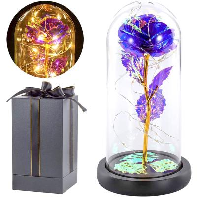 China Real Genuine Europe Touch Galaxy Rose Flower In Glass Round Dome Gift Box For Valentine's Day for sale