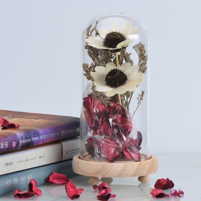 China 2021 Wholesale Hot Selling Natural Dried Flowers Durable Amazon Eternal Rose In Wooden Base for sale