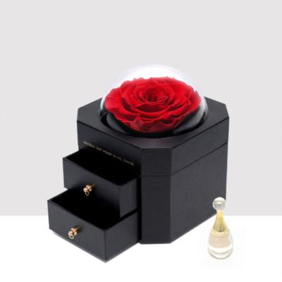 China Handmade Creative Flower Gift Box Flower Gift Box Dry Eternal Rose Glass Cover Box Flower Custom for sale