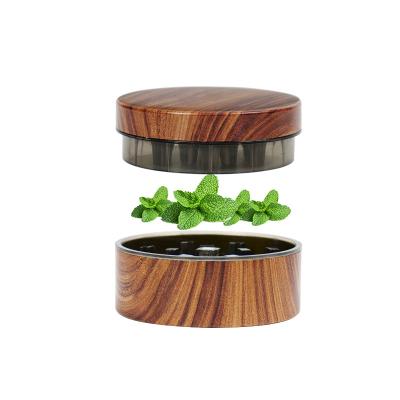 China Portable Dry Herb 2 Layers Tin Metal Herb Grinder Wood Smoke Dry Grinder for sale