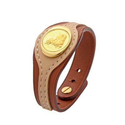 China Traditional 24k Plated Real Gold Foil Cowhide Leather Bracelet For Anniversary Gift for sale