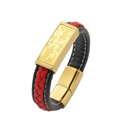 China Traditional Stainless Steel Accessory 24K Gold Band Leather Bracelet Taiwan Supplier for sale