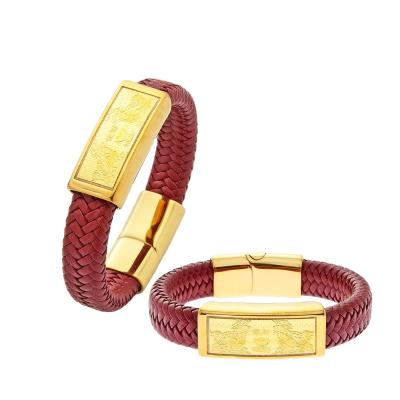 China Traditional Pure Gold Foil Plated Leather 24K Bracelet For Women Fashion Style for sale