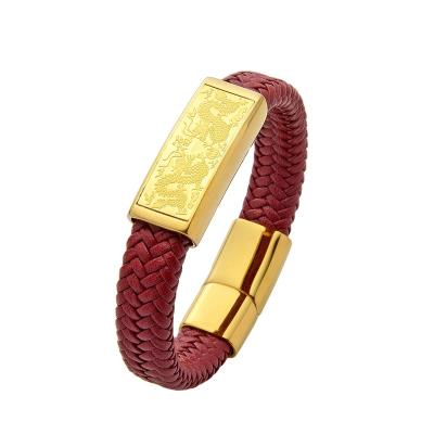 China Traditional Classic Design Wide Braided Leather Gold Plated Bracelet For Women for sale