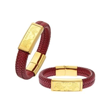 China Traditional Classic Series Adjustable PU Bracelet 24K Gold Foil Leather Strap for sale