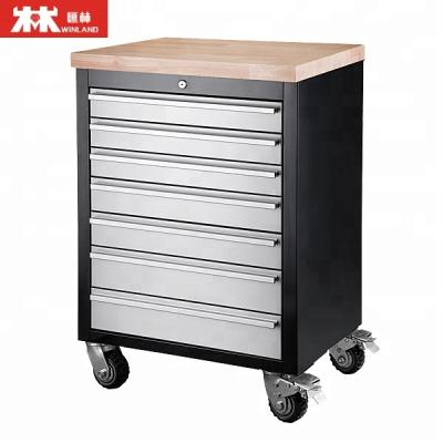 China Garage Shop Tools Stainless Steel Tool Cabinet With Rubber Timber Caster Cart 7 Drawers for sale