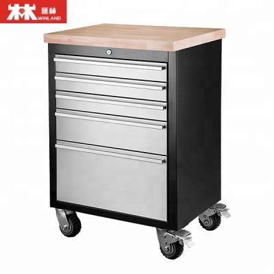 China Self Closing and Locking Drawer with Gas Spring 5 Drawers Tool Chest Tool Trolley with 4 Wheels and 2 Brakes, 3.8cm Rubber Timber Desk for sale