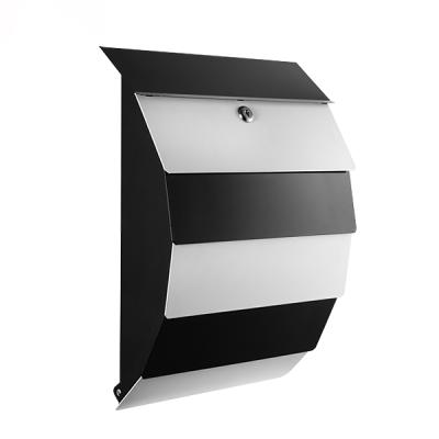 China Wall Mounted Black And White Stripe Metal Box Mail Box Wall Mounted Letter Box With Lock for sale