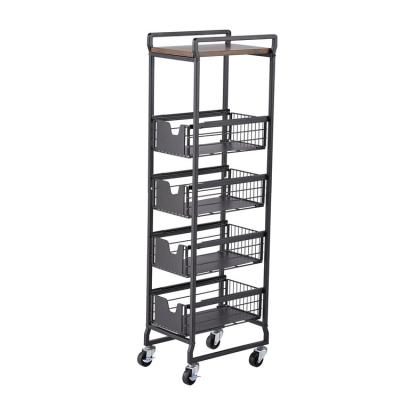 China Rotating fruit and vegetable cart kitchen living room trolley storage rack metal rack high quality home viable storage for sale