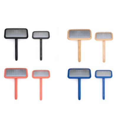 China Wholesale Viable L 120x165mm Factory Custom Logo Lightweight Colorful Wooded Handle Removing Hair Slicker Brush for sale