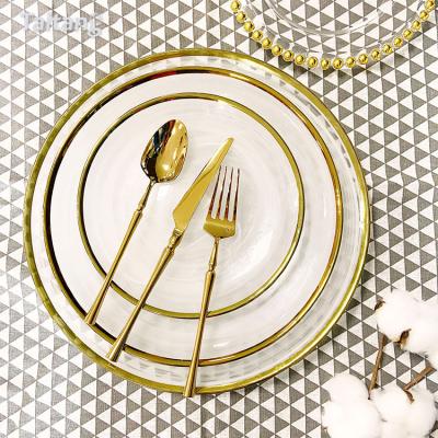 China Sustainable Luxury Wedding Decoration Gold Silver Glass Charger Plate Silver Clear Wedding Charger Plate for sale