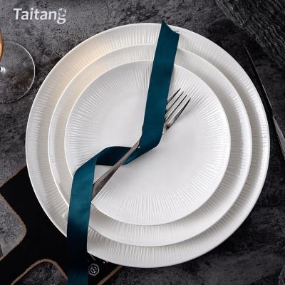 China Hotel Disposable White Restaurant Dishes Ceramic Round Dinner Tableware Sets for sale