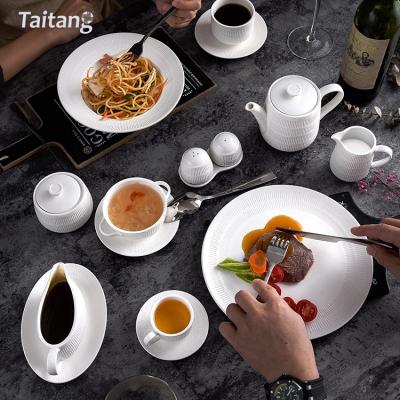 China Disposable Stoneware Dinnerware Restaurant Dinnerware Set China White Dinnerware Ceramic Dinner Set for sale