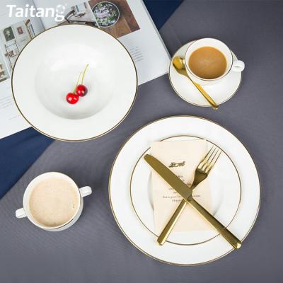 China Disposable Restaurant Dinnerware Gold Rim Elegant New Bone China Ceramic Dinner Set Dinnerware+Sets for sale