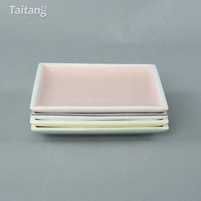 China Solid Color Disposable White Ceramic Side Square Dish for sale