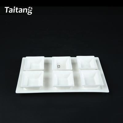 China Sustainable Hotel Used Square Shape Ceramic Six Sauce Plates With Tray for sale