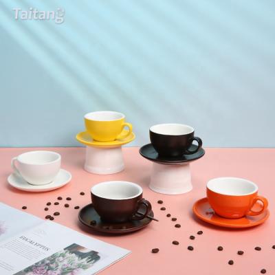 China Viable Porcelain Coffee Tea Cup Restaurant Colorful Ceramic Coffee Cup With Saucer for sale