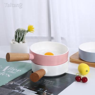 China Viable Wholesale Home Porcelain Dinnerware Set Ceramic Solid Color Fruit Salad Bowl With Handle for sale