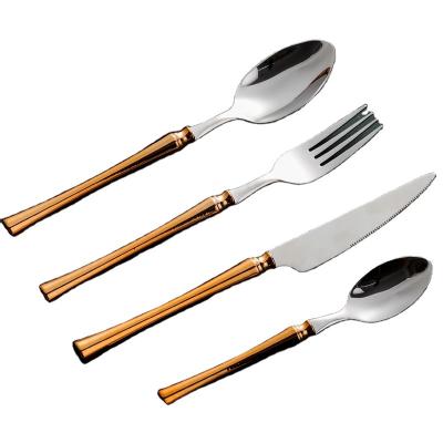 China Viable Modern Best Party Luxury Stainless Steel Knife, Fork And Spoon Handle Plastic Cutlery Set 24 Pieces With Gift Box Packing for sale