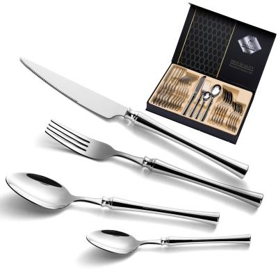 China Viable Wholesale Modern Party Luxury Stainless Steel Knife, Fork And Spoon Handle Plastic Tableware Set 24 Piece Gift Box Packaging for sale