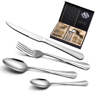 China Viable Wholesale Reusable Knife Fork and Spoon Stainless Steel Dinnerware Set, Luxury Fork and Spoon 6 People 24 Piece Gift Box Packaging for sale