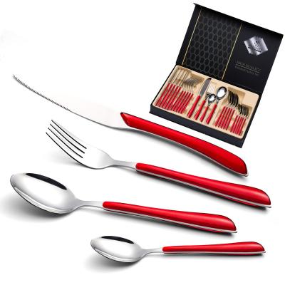 China Best Viable Party Luxury Stainless Steel Knife and Fork Handle Spoon and Spoon Plastic Tableware Set 24 Teaspoon Gift Box Packaging for sale