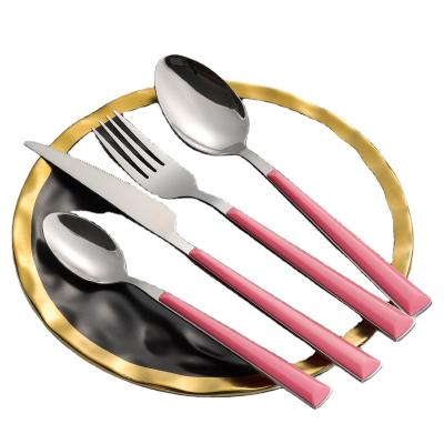 China Viable high quality party stainless steel tableware luxury knifefork and spoon handle plastic tableware set 24 piece gift box packaging for sale