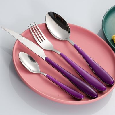 China Viable High Quality Stainless Steel Fork And Spoon Plastic Tail Pulling Dinner Knife Fork And Teaspoon Dinnerware Set Multicolor for sale