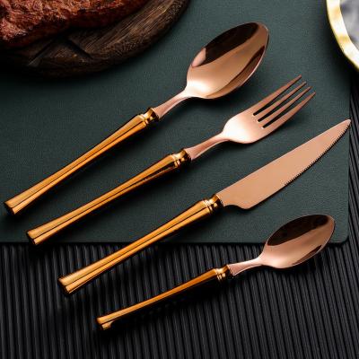 China Viable Bamboo Knife Fork Spoon Cutlery Set Cubiertos Gold Spoon Silverware Cutlery Flatware 4-30pcs Flatware Set for sale