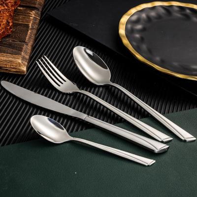 China Viable Luxury High Quality Mirror Polished Stainless Steel Cutlery Knife And Spoon Fork Silverware Gift Box Set Oblique Handle Teaspoon for sale