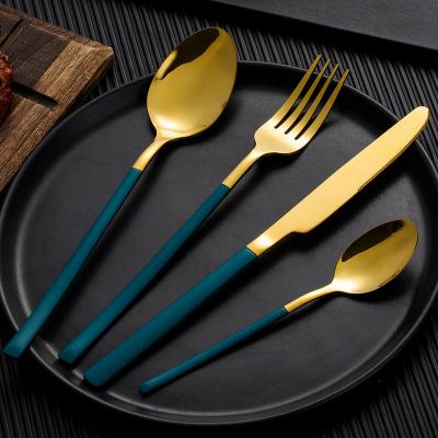 China Wedding Viable Royal Luxury Royal Multi Color Vintage Premium Luxury Multi Color Spoon Fork Set Cutlery Stainless Steel Handle Teaspoon Thin Teaspoon for sale