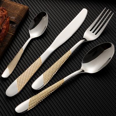 China Amazon Viable Wholesale High Quality Stainless Steel Flatware Cutlery Gold Plated Silver Teaspoon Cutlery Set Dinner Spoon for sale