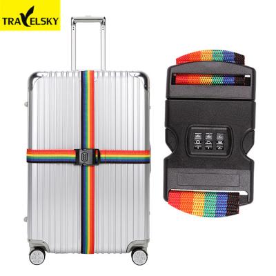 China Durable Travelsky Personalized Custom PP Rainbow Suitcase Belt Strap Luggage Strap With Lock for sale