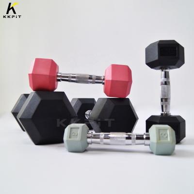 China Rubber-covered Dumbbell Wholesale Color Hex Rubber Gym Dumbbells For Sale Wholesale Rubber Dumbbell Set Hexagonal Hexagon Rubber Dumbbells Set for sale