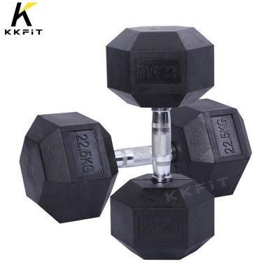 China Rubber-covered Dumbbell Wholesale Fitness Rubber Hex Dumbbell set for sale