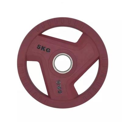 China Commercial Use KKFIT Wholesale Gym equipment Three Handle Barbell High Quality Color TPU Weight Plates for sale