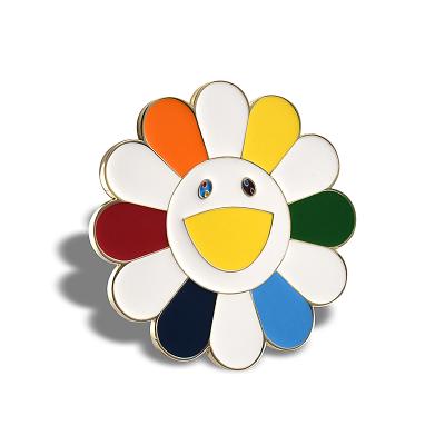 China Soft Cute Sunflower Smile Decorative Face Pocket Personalized Metal Enamel Cosmetic Mirror for sale